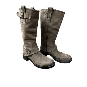 Lavorazione Artigiana Women's Biker Boots Buckle  Suede Zipper Size 38 7.5